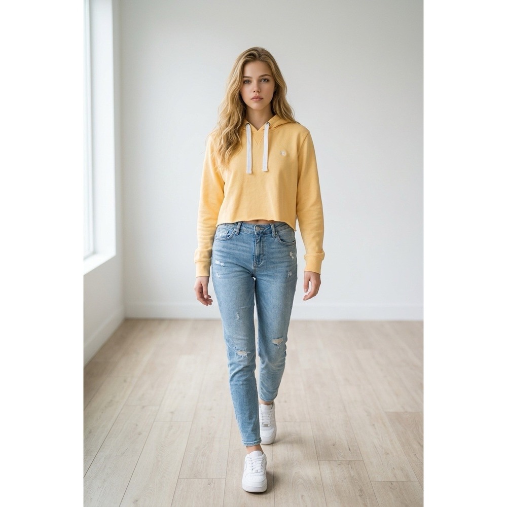 Element Cropped Hoodie Yellow XS Women's Pullover Sweatshirt Surf Skate - Picture 2 of 7
